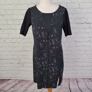 𝅺ELIE Tahari Design Nation Black Gray Dress Zipper Detail Mesh Neck S